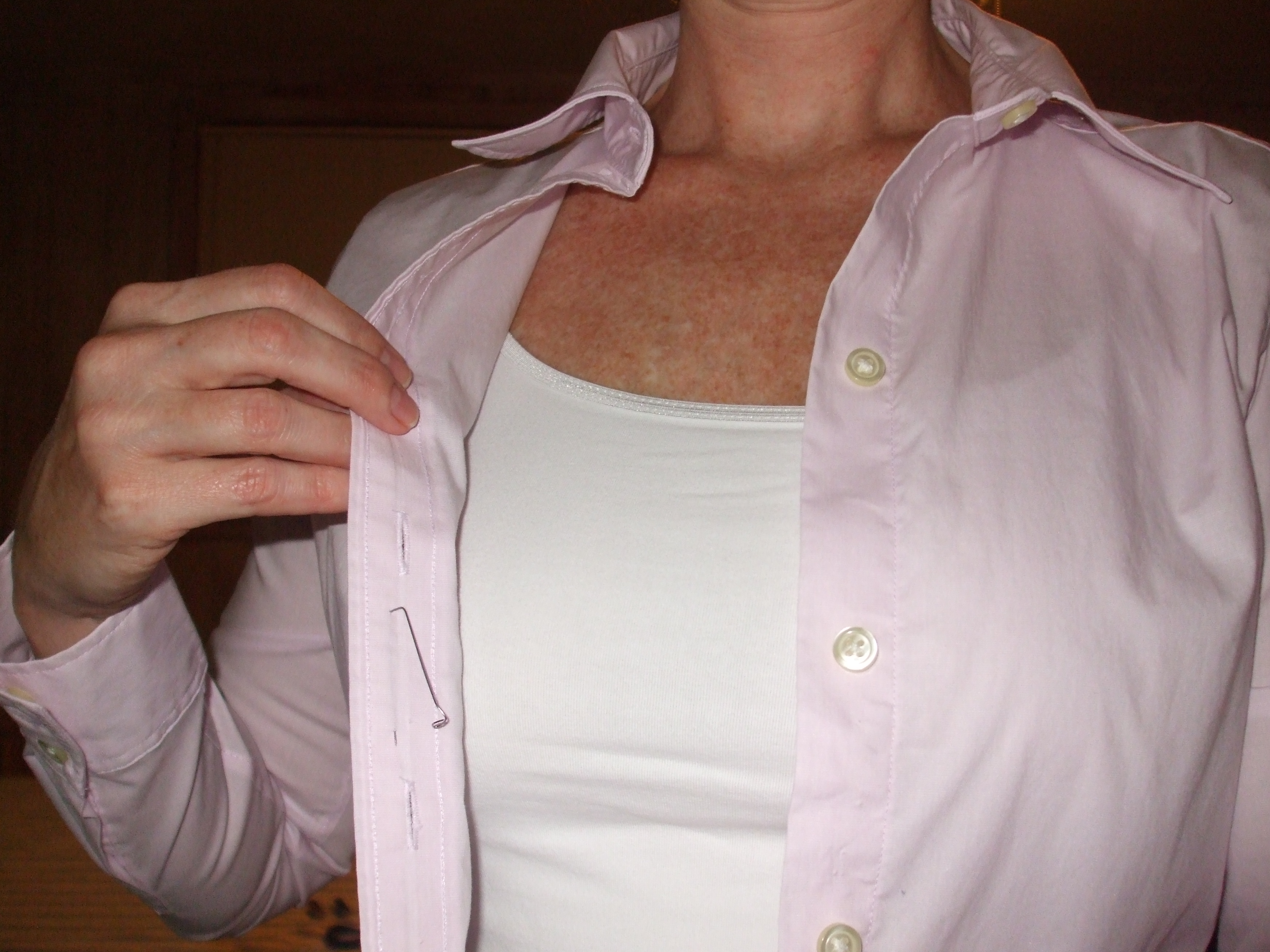 Step 1 — inserting PINX into shirt placket